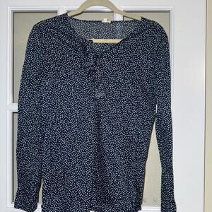 J. Crew Womens Blue & White Polka Dot 100% Cotton Ruffles Long Sleeve Shirt Sz M